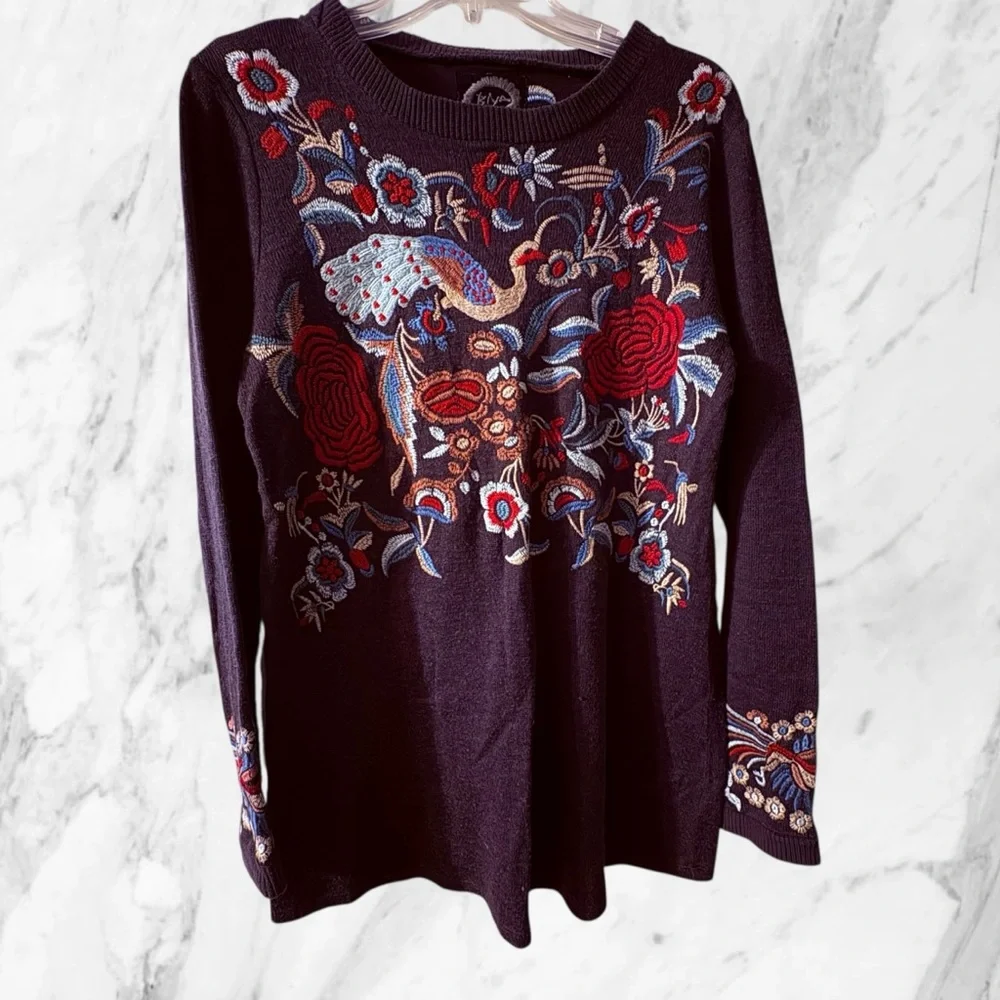 Johnny Was Biya Embroidered Sweater Women's Top Small Peacocks & Turtles - Picture 2 of 8